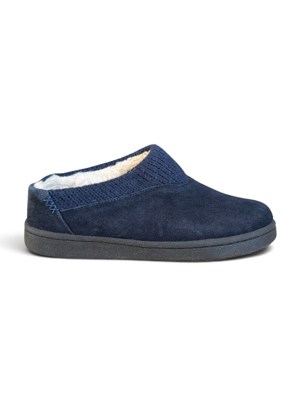 Clarks Suede Faux Fur Lined Slip On Clog Slippers Navy Blue Size 9